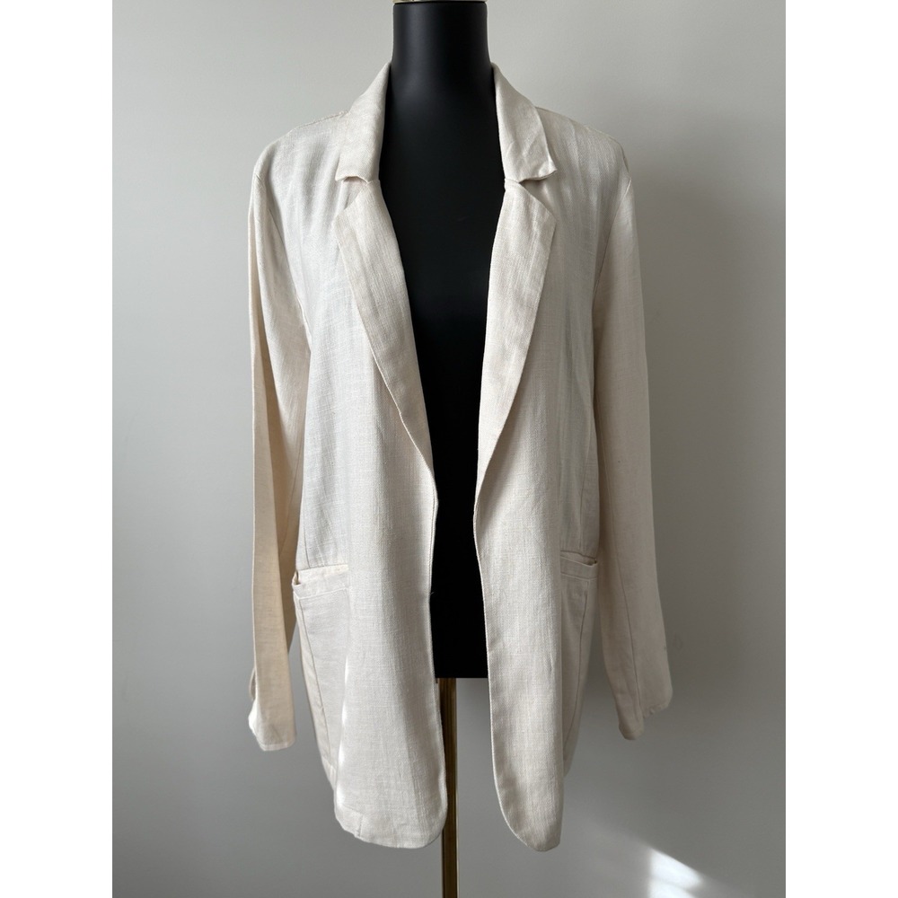 Stoosh Women's M Linen Blend Open Front Blazer Pockets